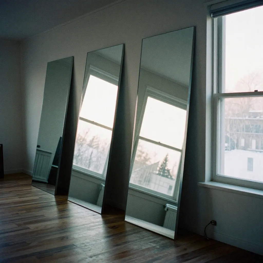 Room with strategically positioned mirror reflecting daylight